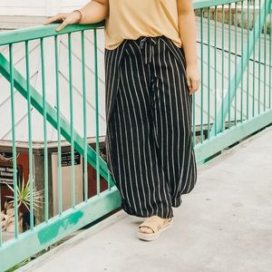 Black Flowy Stripped Pants